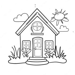 Colorful Rainbow House With Flowers Coloring Page 34393-27679