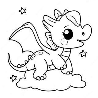 Kawaii Cute Dragon Flying In The Sky Coloring Page 34442-27714