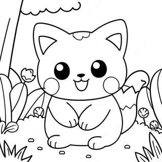 Cute Cat Pokemon In A Garden Coloring Page 34493-27757