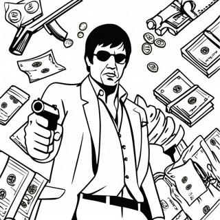 Scarface With Money And Guns Coloring Page 34543-27795