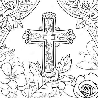 Cross With Roses Coloring Pages