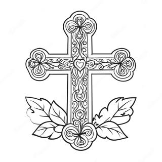 Cross With Roses Outline Coloring Page 34632-27866