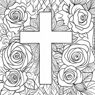 Cross With Roses Outline Coloring Page 34632-27867