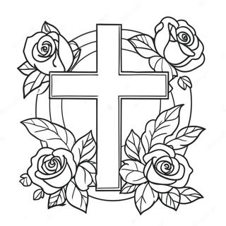 Cross With Roses Outline Coloring Page 34632-27868