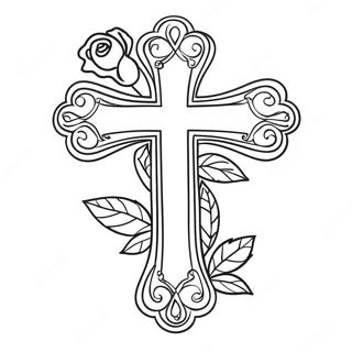 Elegant Cross With Roses Coloring Page 34633-27869