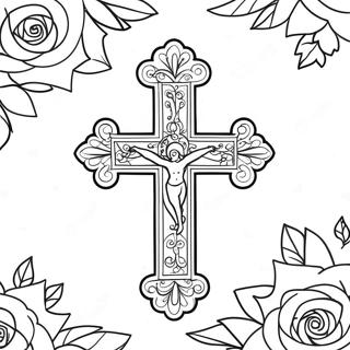 Elegant Cross With Roses Coloring Page 34633-27870