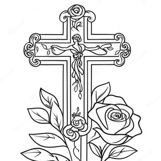 Elegant Cross With Roses Coloring Page 34633-27871