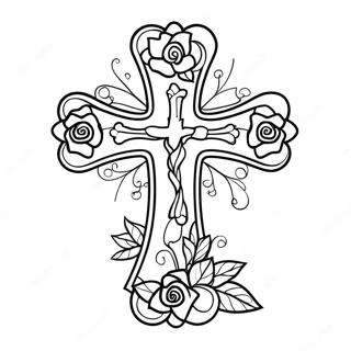 Elegant Cross With Roses Coloring Page 34633-27872