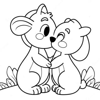 Cute Animals Kissing Coloring Page 35043-28192