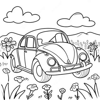 Cute Vw Bug In A Flower Field Coloring Page 35253-28358