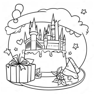 Magical Hogwarts Birthday Scene Coloring Page 35373-28454