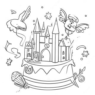 Magical Hogwarts Birthday Scene Coloring Page 35373-28456