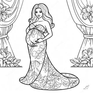 Pregnant Barbie With A Beautiful Dress Coloring Page 35382-28460