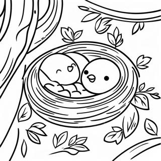 Cozy Bird Nest In A Tree Coloring Page 35413-28485