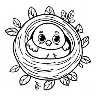 Cozy Bird Nest In A Tree Coloring Page 35413-28488