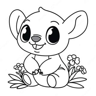 Adorable Stitch With Flowers Coloring Page 3542-2923