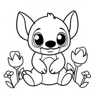 Adorable Stitch With Flowers Coloring Page 3542-2924