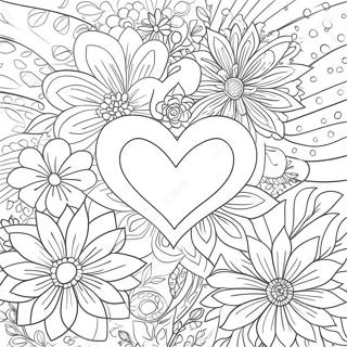 Colorful Hearts And Blooming Flowers Coloring Page 3552-2930