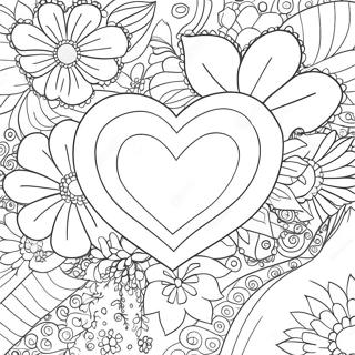 Colorful Hearts And Blooming Flowers Coloring Page 3552-2931