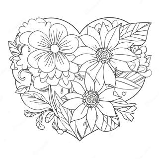 Colorful Hearts And Blooming Flowers Coloring Page 3552-2932