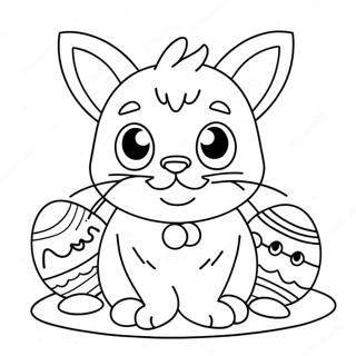 Playful Easter Cat With Eggs Coloring Page 35653-28674