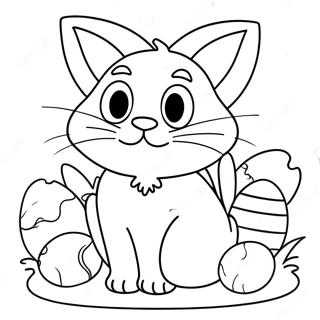 Playful Easter Cat With Eggs Coloring Page 35653-28675