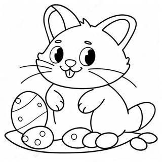 Playful Easter Cat With Eggs Coloring Page 35653-28676