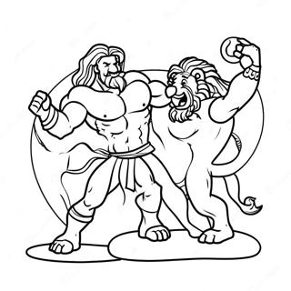 Strong Samson Defeating Lion Coloring Page 36033-28991