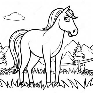 Realistic Wild Horse Grazing In A Meadow Coloring Page 3651-3006