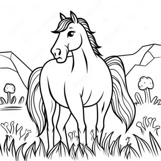 Realistic Wild Horse Grazing In A Meadow Coloring Page 3651-3008