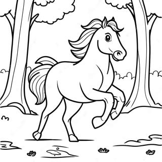 Majestic Wild Horse Running Through The Forest Coloring Page 3652-3018