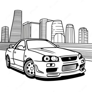 Nissan Skyline R34 Racing On Track Coloring Page 36543-29387