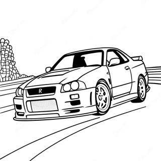 Nissan Skyline R34 Racing On Track Coloring Page 36543-29388