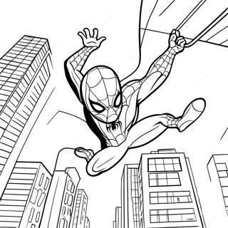 Spiderman Swinging Through City Coloring Page 36593-29431