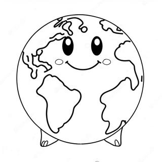 Cute Earth With Smiling Face Coloring Page 3662-3023