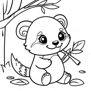 Cute Red Panda Playing With Bamboo Coloring Page 3682-3038