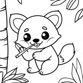 Cute Red Panda Playing With Bamboo Coloring Page 3682-3039