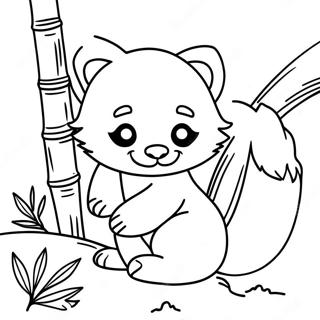 Cute Red Panda Playing With Bamboo Coloring Page 3682-3040