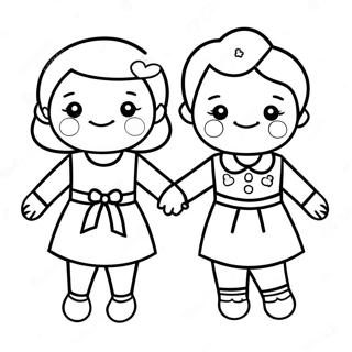 Cute Bffs Holding Hands Coloring Page 36933-29699