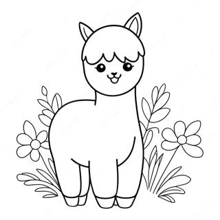 Cute Alpaca With Flowers Coloring Page 37173-29897