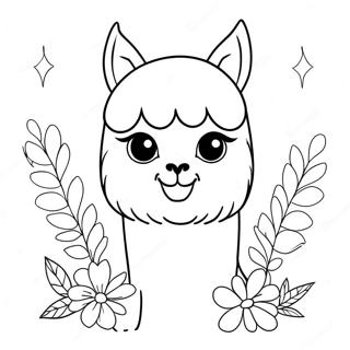 Cute Alpaca With Flowers Coloring Page 37173-29898