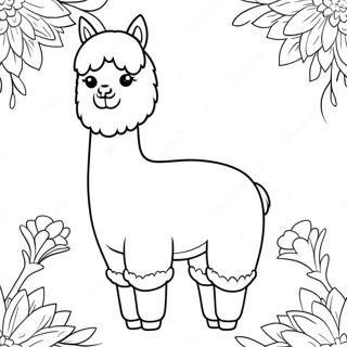 Cute Alpaca With Flowers Coloring Page 37173-29899