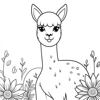 Cute Alpaca With Flowers Coloring Page 37173-29900