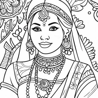 Indian Girl In Traditional Dress Coloring Page 37292-29986