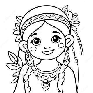 Cute Indian Girl With Flower Garland Coloring Page 37293-29990