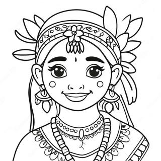 Cute Indian Girl With Flower Garland Coloring Page 37293-29992