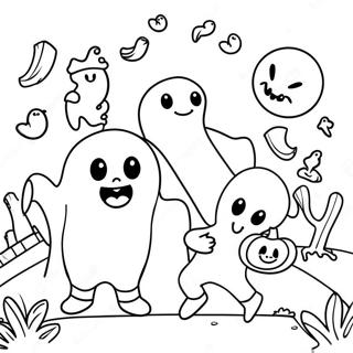 Adorable Ghosts Trick Or Treating Coloring Page 37363-30043