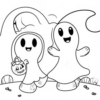 Adorable Ghosts Trick Or Treating Coloring Page 37363-30044