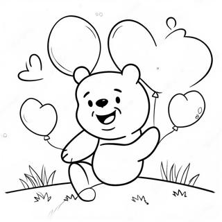 Cute Winnie The Pooh With Heart Balloons Coloring Page 37433-30105