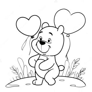 Cute Winnie The Pooh With Heart Balloons Coloring Page 37433-30106